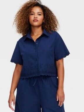 Roller Rabbit x Target Women's Scalloped Short Sleeve Button Down Top Size Large